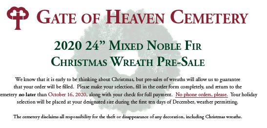 Annual Christmas Wreath Orders Closed Gate Of Heaven