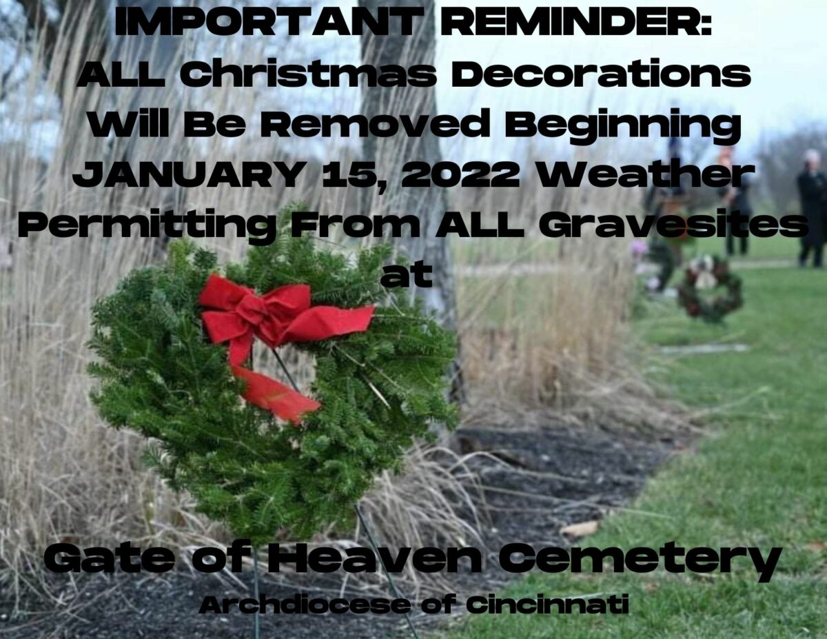 Important Reminder of Christmas Decorations Removal at Gate of Heaven